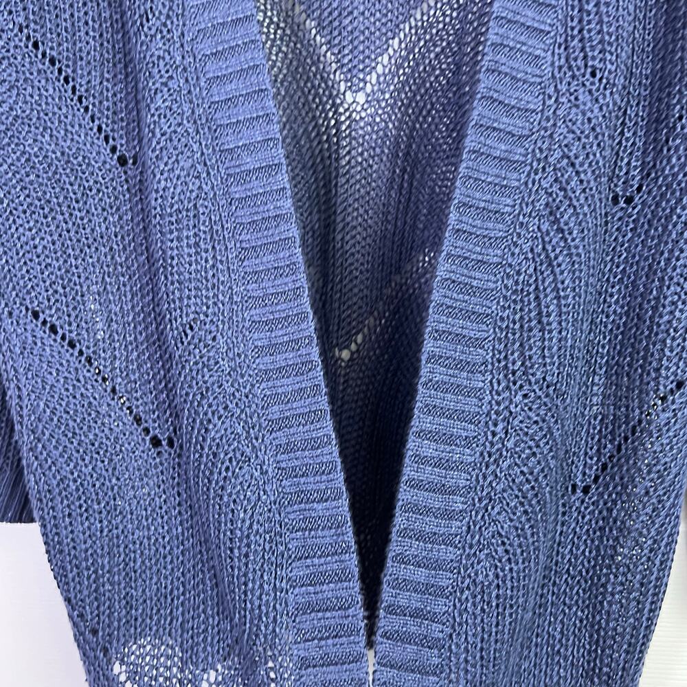 Sundance Linen Blend Open Knit Cardigan Chevron Blue Relaxed Boho in Blue W's Sm - Picture 5 of 7